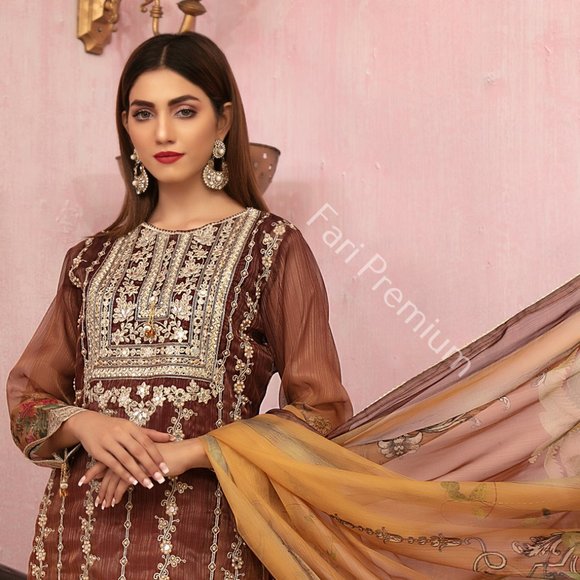 Tawakkal Fancy Zardozi Embroidered Banarsi Masuri Shalwar Kameez Pakistani XL/48 - Picture 3 of 17